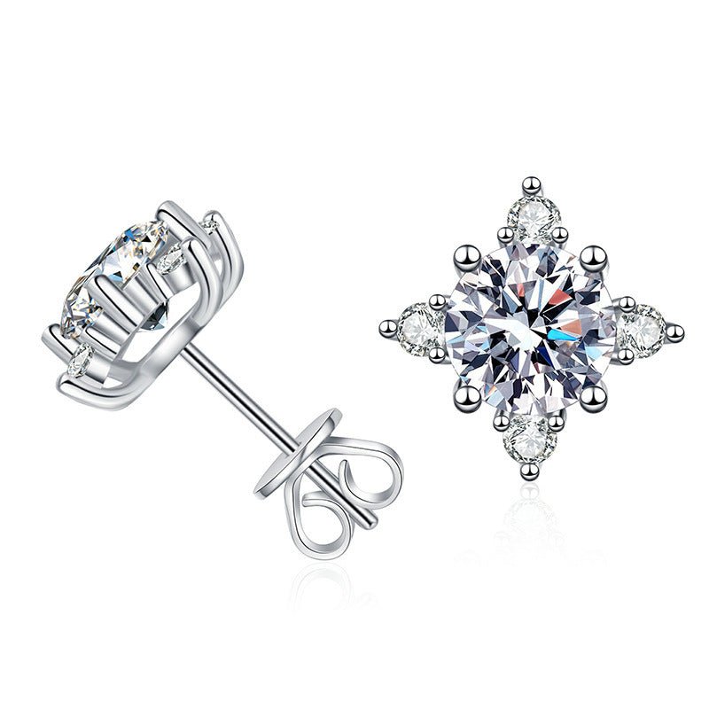 Sterling Silver Stud Earrings Moissanite Stud Four - Prong - Rhyme - and - Chain