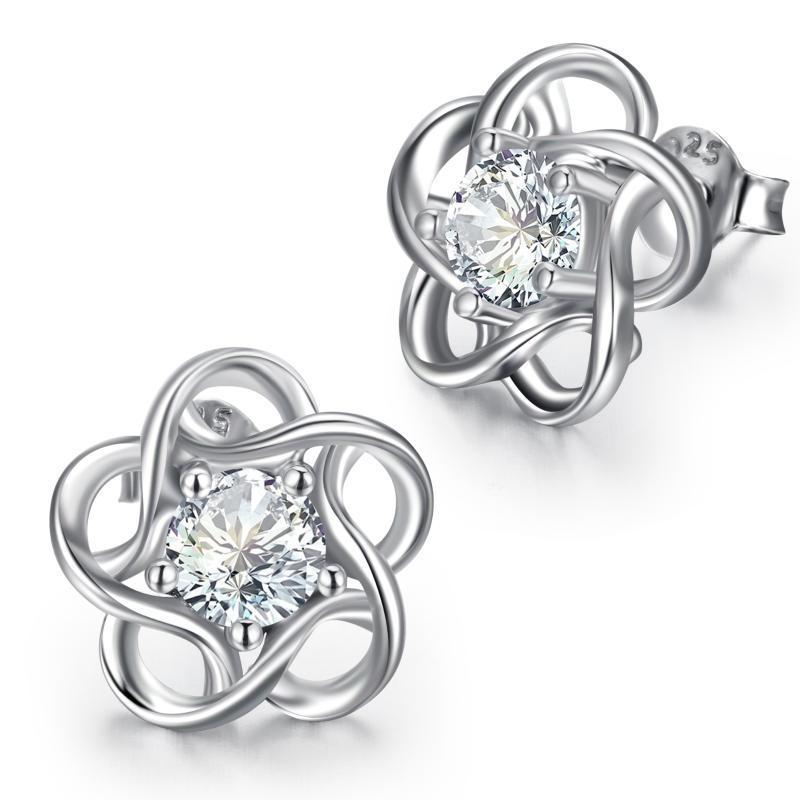 Sterling Silver Women's Flower Stud Earrings Jewelry - Rhyme - and - Chain