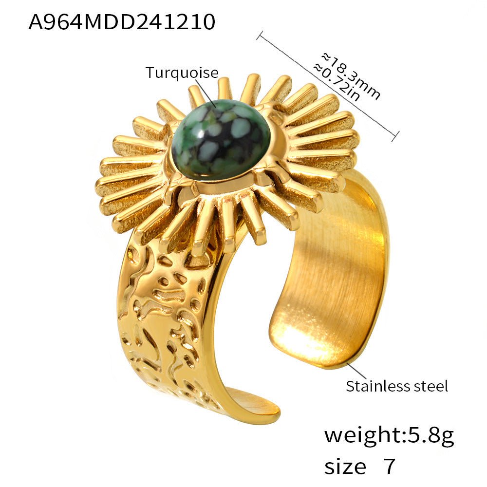 SUNFLOWER Turquoise Karst Opening Adjustable Ring - Rhyme - and - Chain