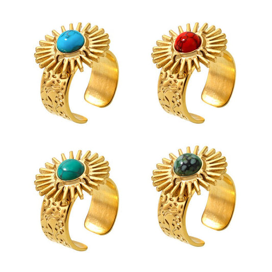 SUNFLOWER Turquoise Karst Opening Adjustable Ring - Rhyme - and - Chain