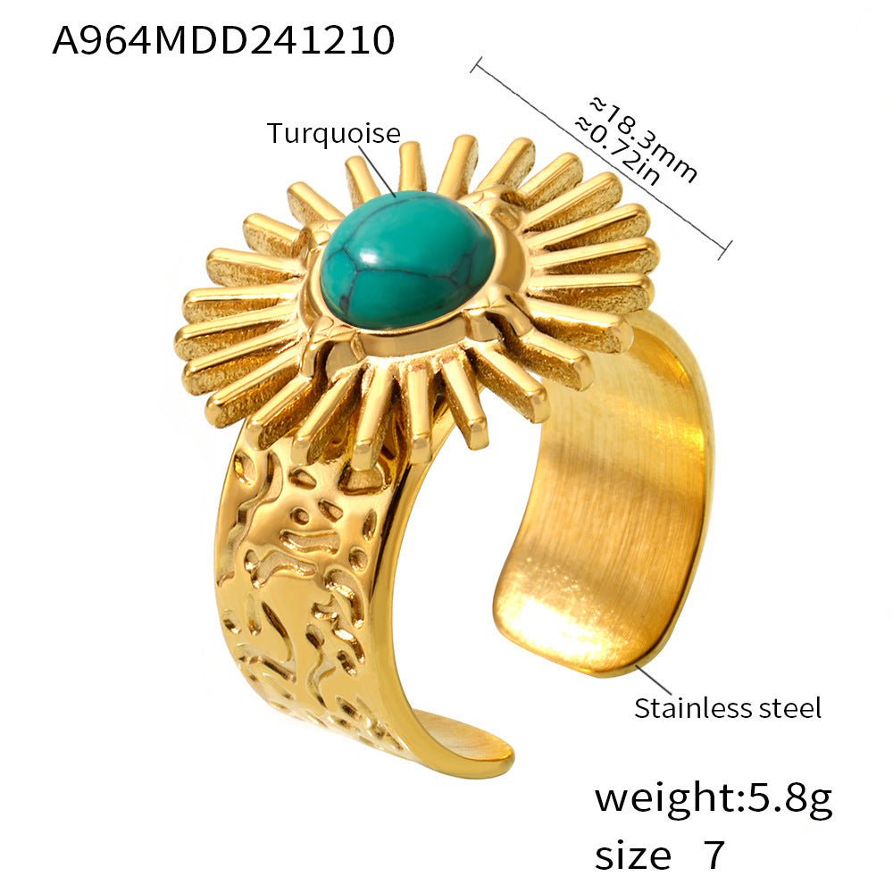 SUNFLOWER Turquoise Karst Opening Adjustable Ring - Rhyme - and - Chain