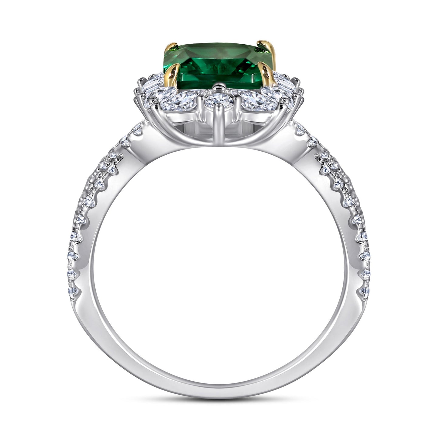 Synthetic Emerald Princess - shaped Engagement Ring - Rhyme - and - Chain