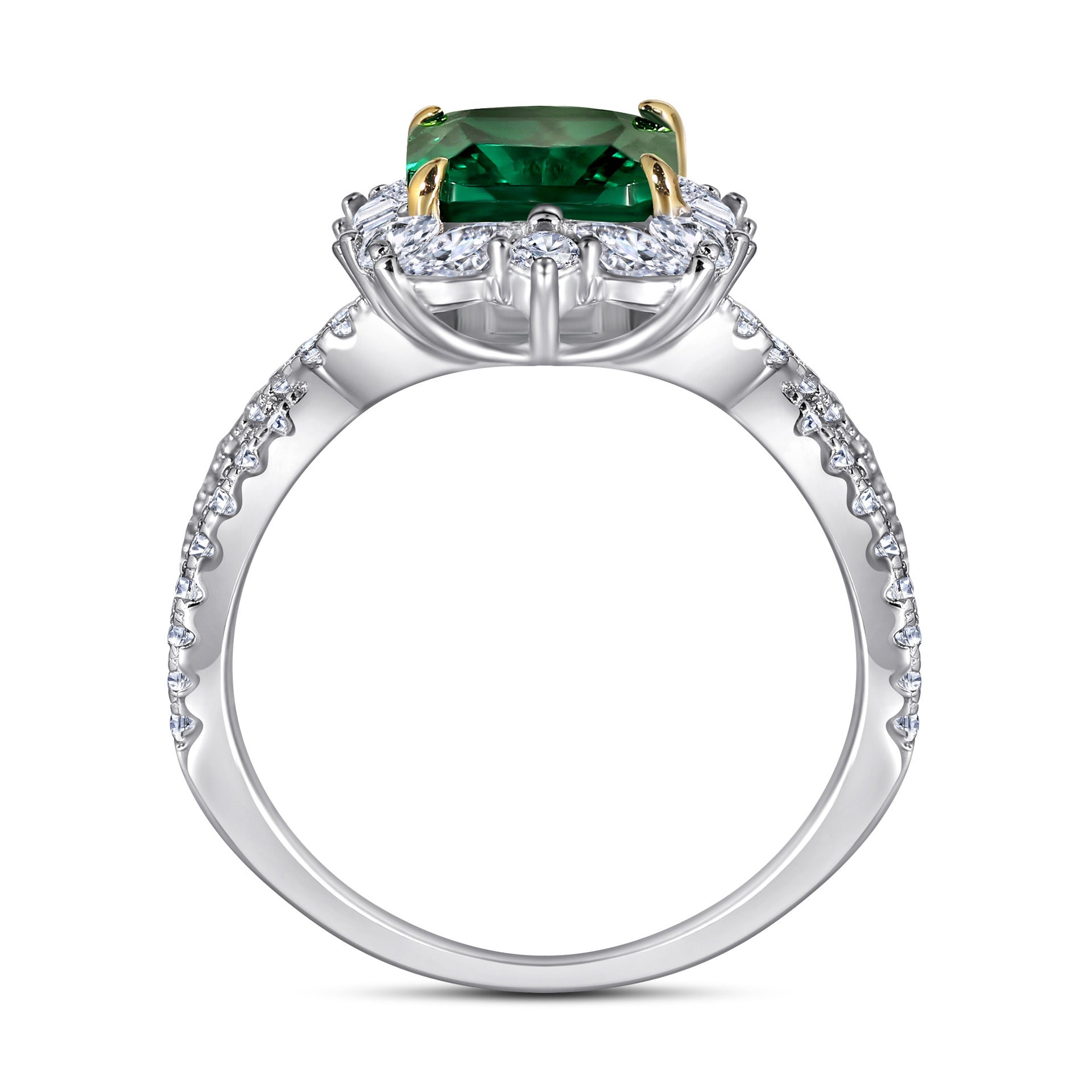 Synthetic Emerald Princess - shaped Engagement Ring - Rhyme - and - Chain