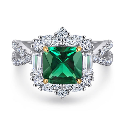 Synthetic Emerald Princess - shaped Engagement Ring - Rhyme - and - Chain