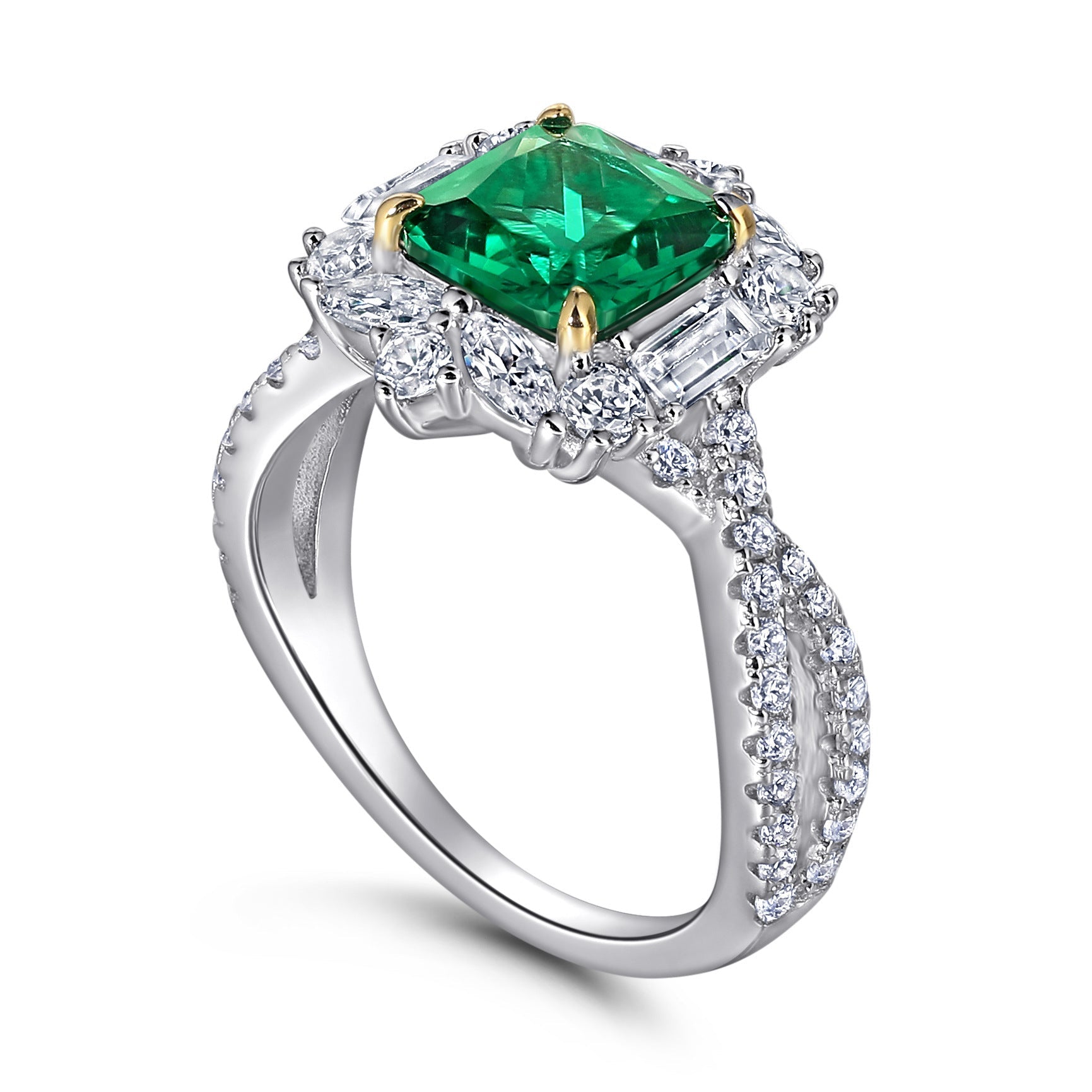 Synthetic Emerald Princess - shaped Engagement Ring - Rhyme - and - Chain