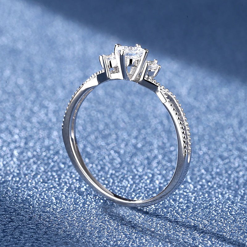 Three Stone Engagement Ring Moissanite - Rhyme - and - Chain