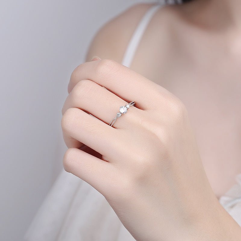 Three Stone Engagement Ring Moissanite - Rhyme - and - Chain