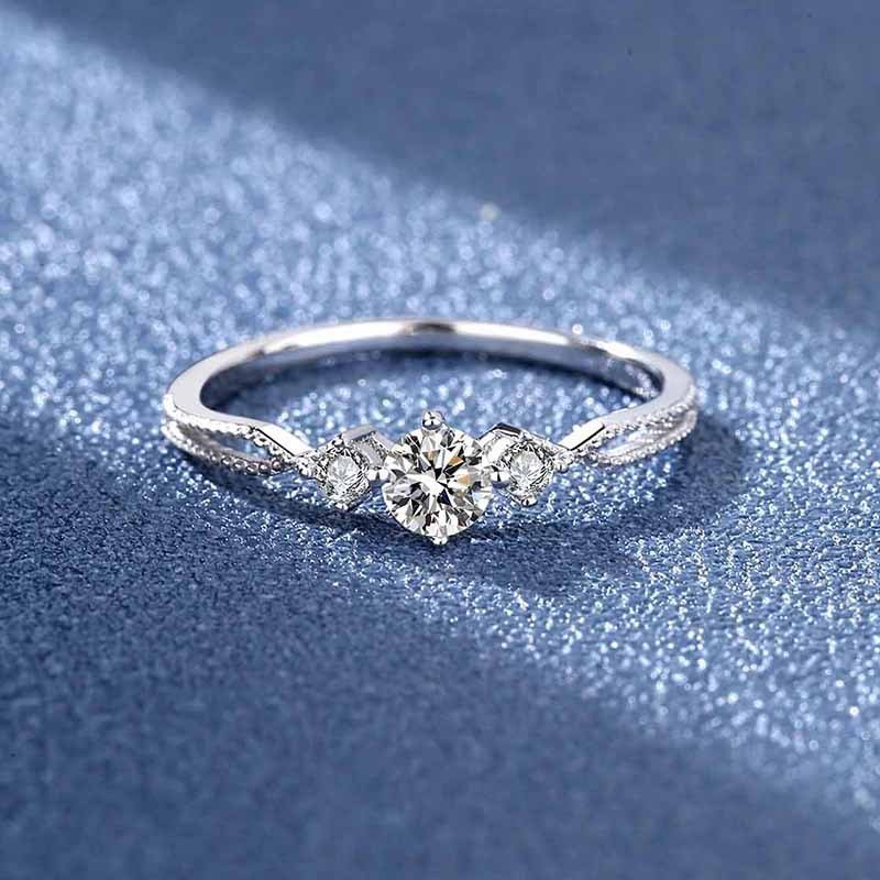 Three Stone Engagement Ring Moissanite - Rhyme - and - Chain