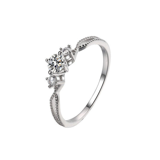 Three Stone Engagement Ring Moissanite - Rhyme - and - Chain