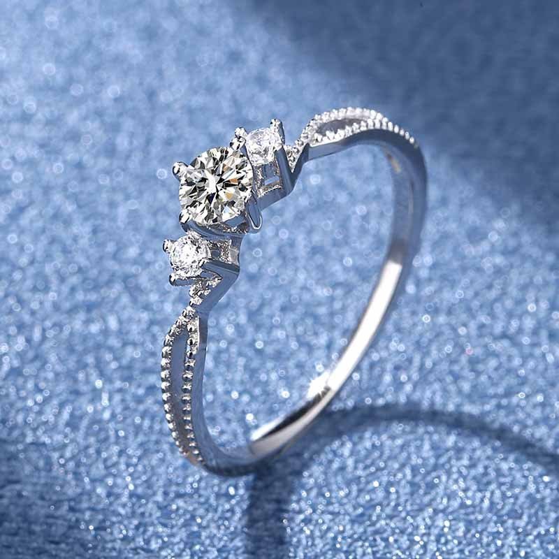 Three Stone Engagement Ring Moissanite - Rhyme - and - Chain