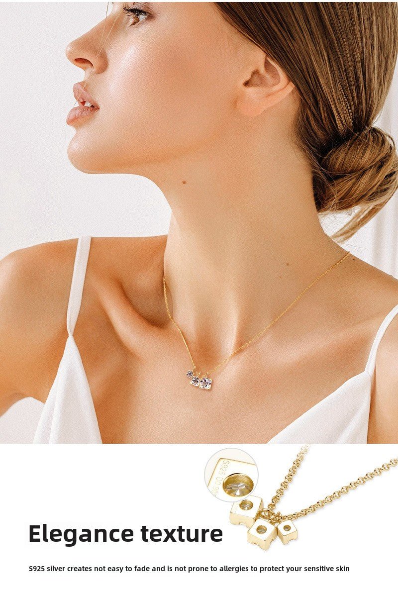 Three stone Moissanite Pendant Collarbone Chain - Rhyme - and - Chain