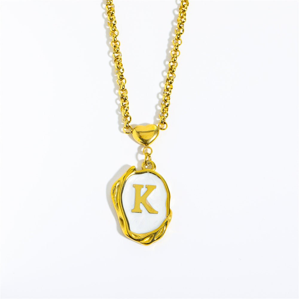 Titanium Steel Drop Oil Three - dimensional Initial Necklace - Rhyme - and - Chain