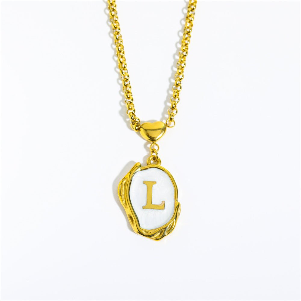 Titanium Steel Drop Oil Three - dimensional Initial Necklace - Rhyme - and - Chain