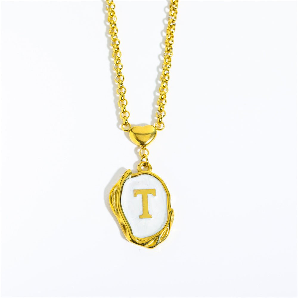 Titanium Steel Drop Oil Three - dimensional Initial Necklace - Rhyme - and - Chain