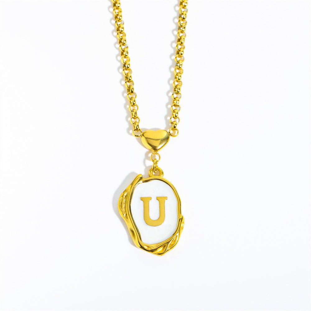 Titanium Steel Drop Oil Three - dimensional Initial Necklace - Rhyme - and - Chain