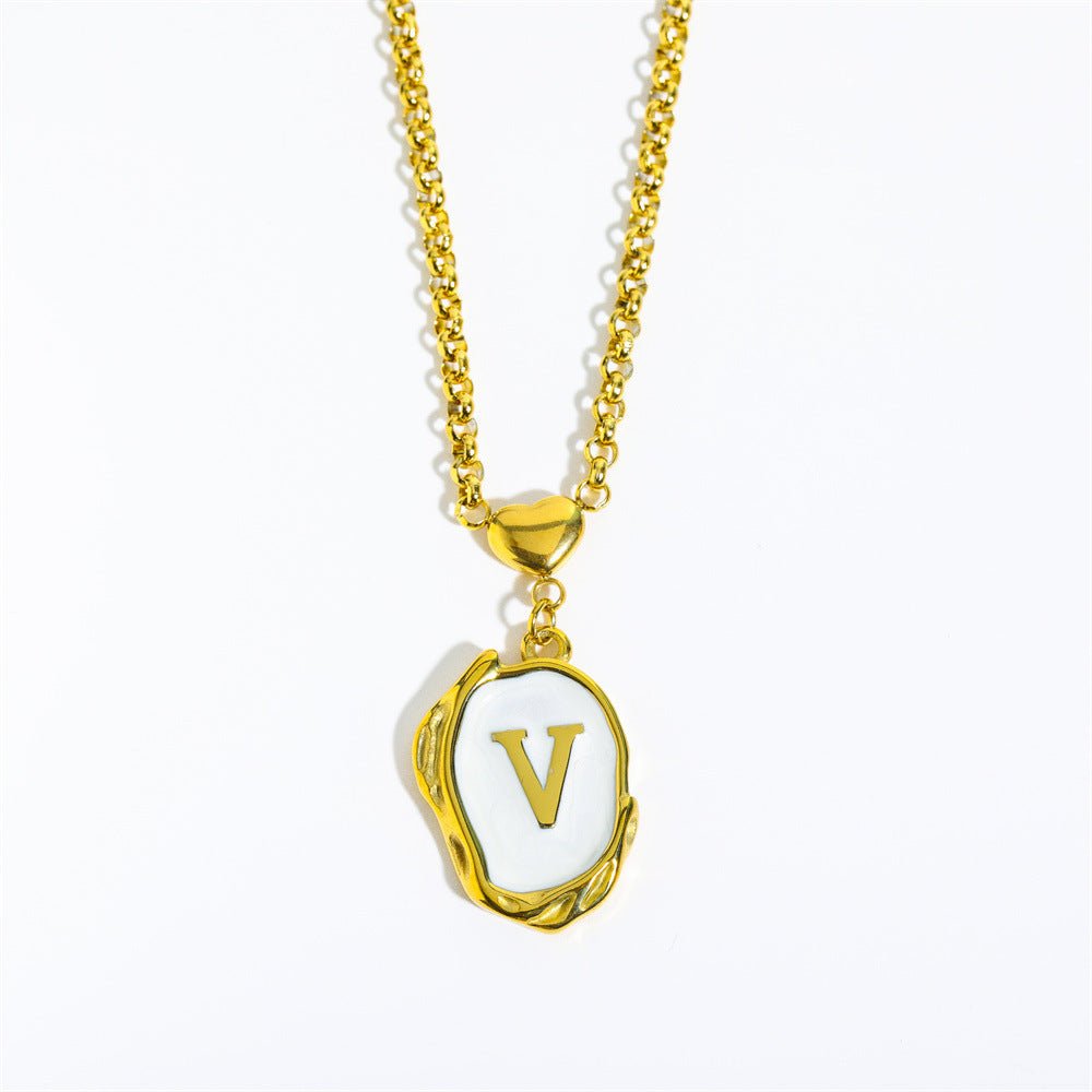 Titanium Steel Drop Oil Three - dimensional Initial Necklace - Rhyme - and - Chain