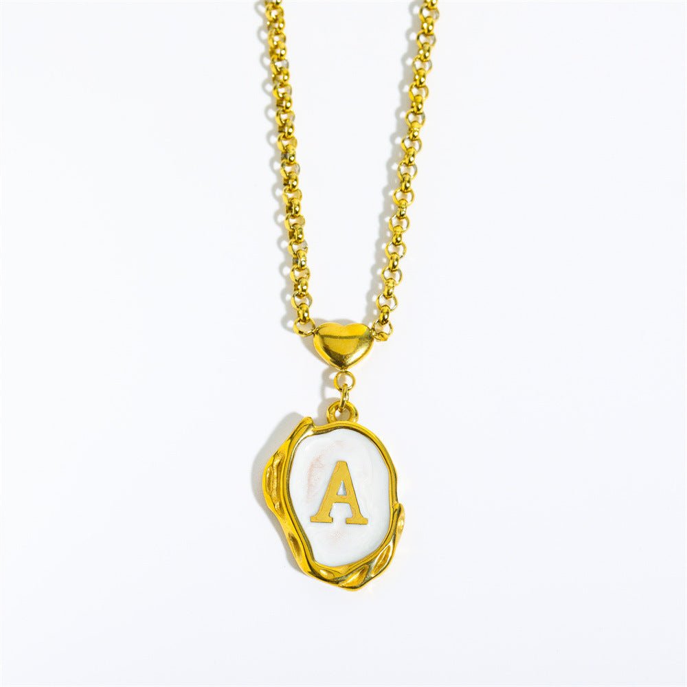 Titanium Steel Drop Oil Three - dimensional Initial Necklace - Rhyme - and - Chain