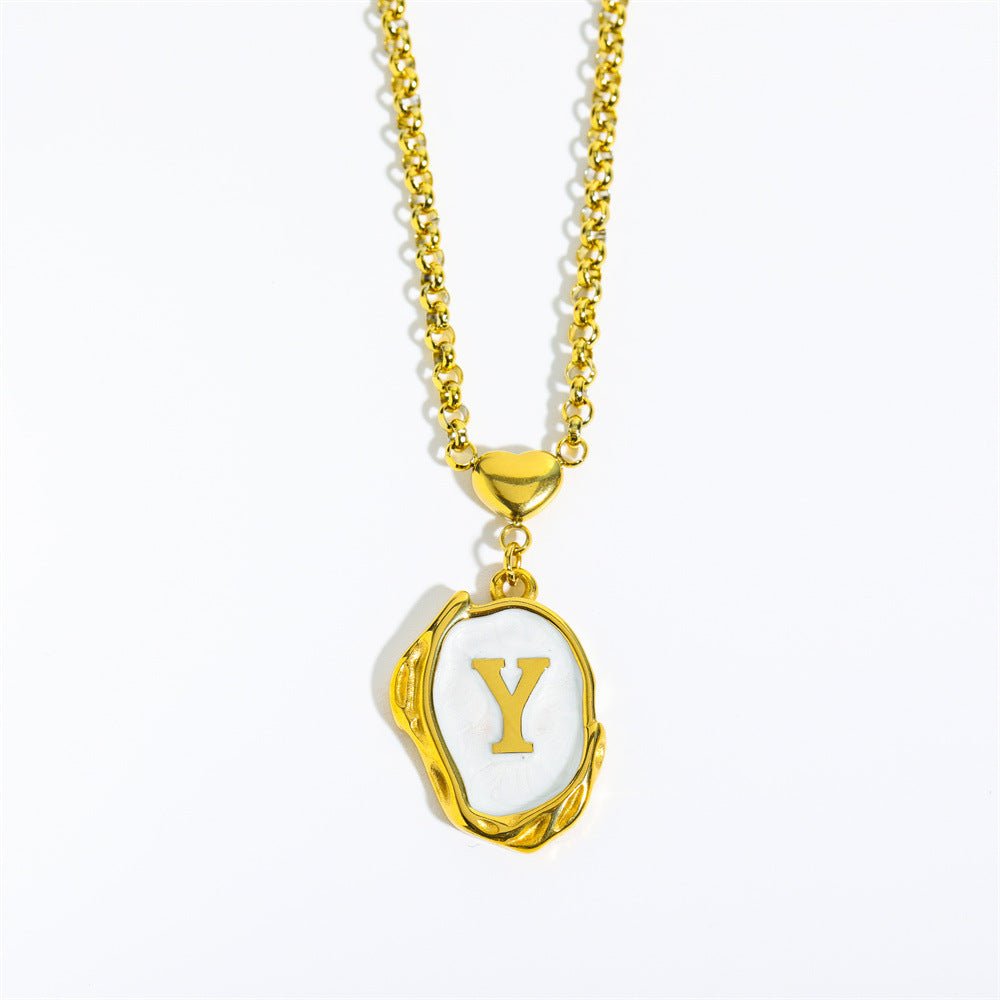 Titanium Steel Drop Oil Three - dimensional Initial Necklace - Rhyme - and - Chain