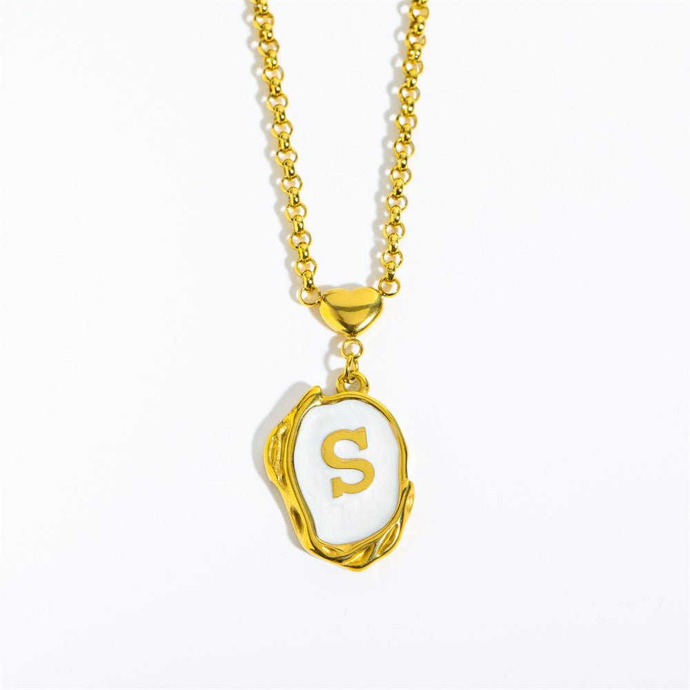 Titanium Steel Drop Oil Three - dimensional Initial Necklace - Rhyme - and - Chain