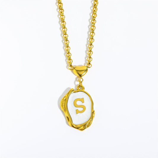 Titanium Steel Drop Oil Three - dimensional Initial Necklace - Rhyme - and - Chain