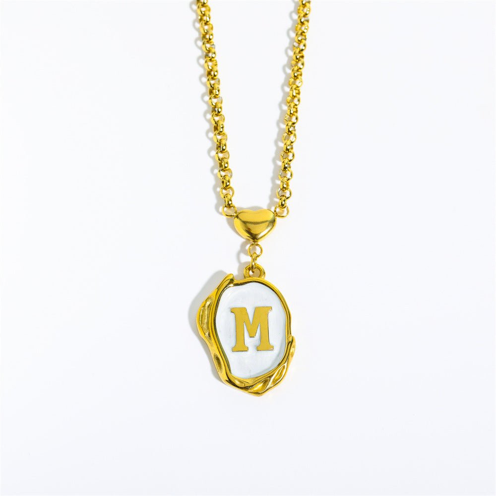 Titanium Steel Drop Oil Three - dimensional Initial Necklace - Rhyme - and - Chain