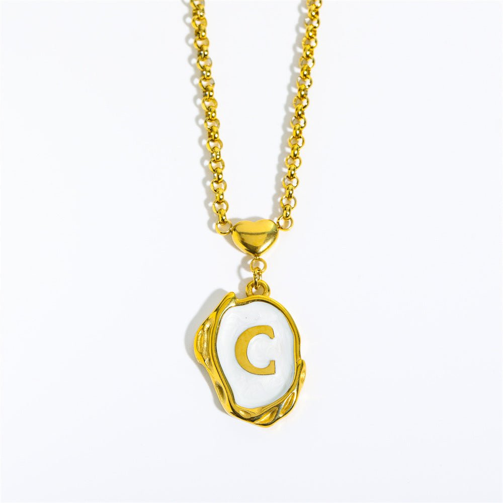 Titanium Steel Drop Oil Three - dimensional Initial Necklace - Rhyme - and - Chain