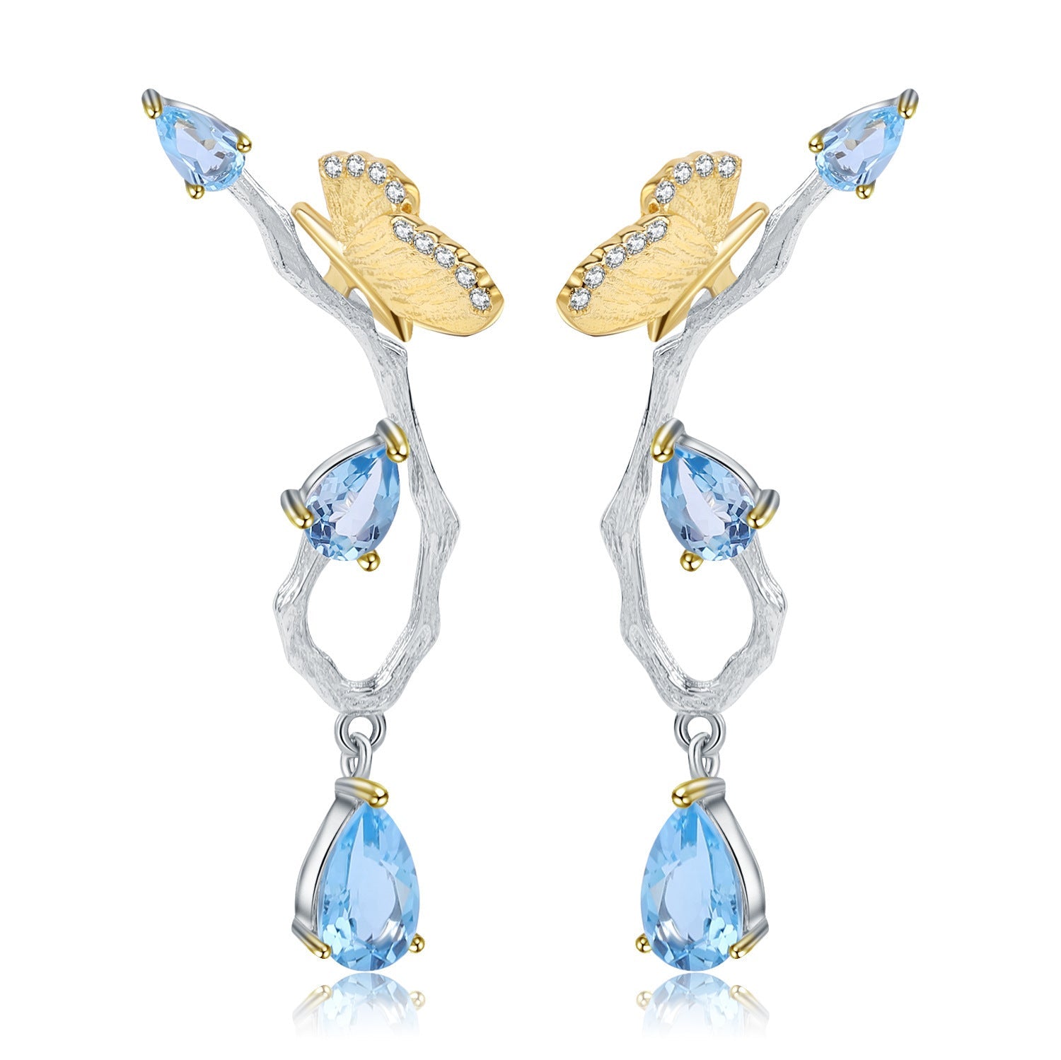 Topaz Simple Natural Style Butterfly Earrings - Rhyme - and - Chain