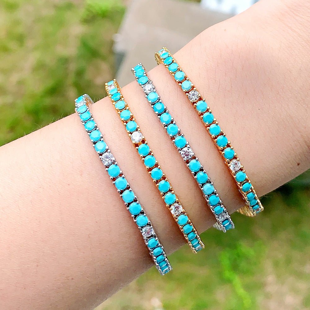 Turquoise Tennis Chain Simple Fashion Zircon Bracelet - Rhyme - and - Chain