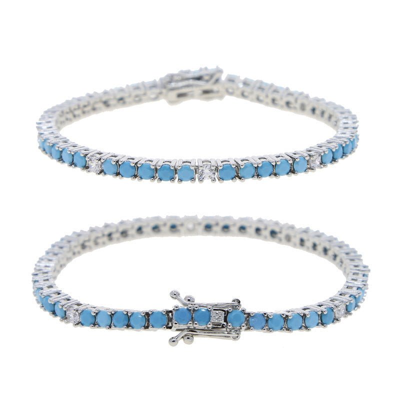 Turquoise Tennis Chain Simple Fashion Zircon Bracelet - Rhyme - and - Chain