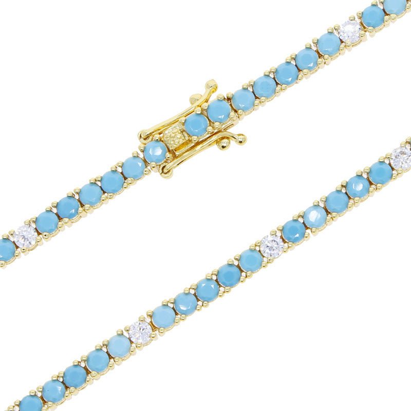 Turquoise Tennis Chain Simple Fashion Zircon Bracelet - Rhyme - and - Chain