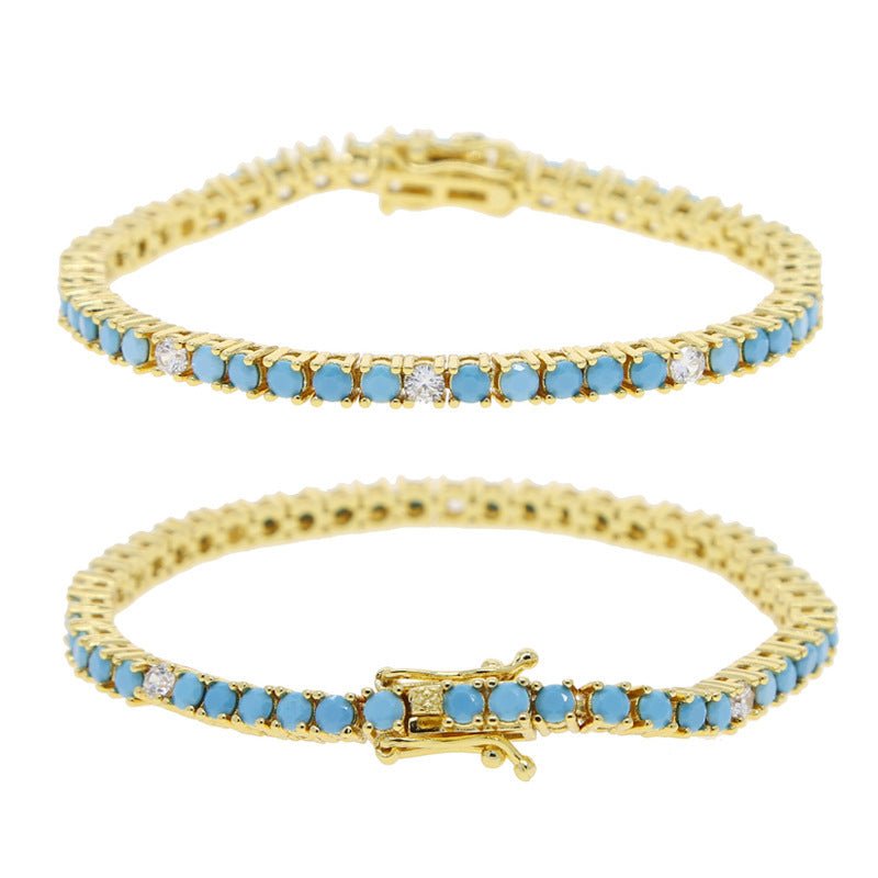 Turquoise Tennis Chain Simple Fashion Zircon Bracelet - Rhyme - and - Chain