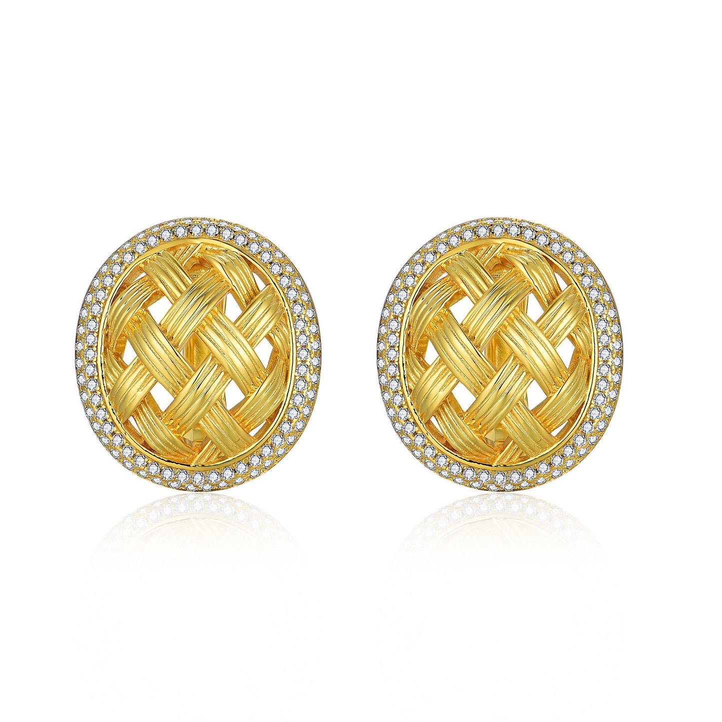 Vintage Rhombus Woven Moissanite S925 Silver 18k Gold Plated Stud Earrings - Rhyme - and - Chain