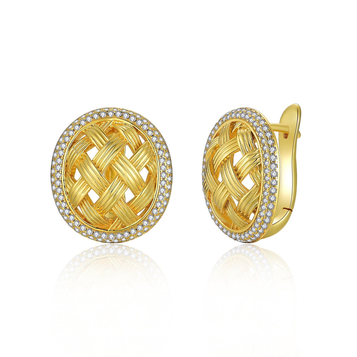 Vintage Rhombus Woven Moissanite S925 Silver 18k Gold Plated Stud Earrings - Rhyme - and - Chain