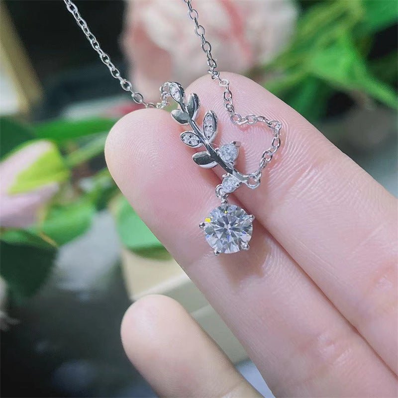 1 CT Moissanite Pendant White Gold Plated 925 Silver Choker Clavicle Chain - Rhyme - and - Chain