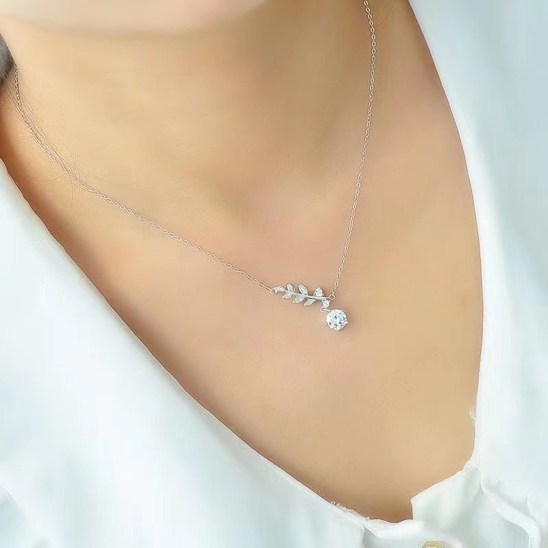 1 CT Moissanite Pendant White Gold Plated 925 Silver Choker Clavicle Chain - Rhyme - and - Chain