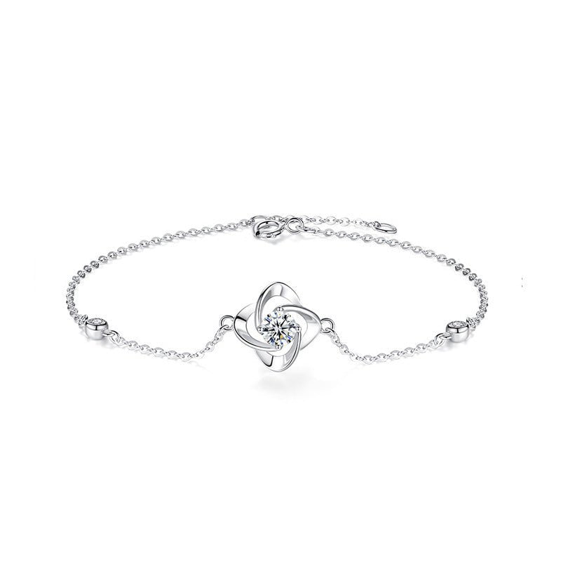 Women's 925 Sterling Silver Moissanite Clover Bracelet - Rhyme - and - Chain