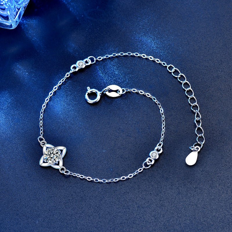 Women's 925 Sterling Silver Moissanite Clover Bracelet - Rhyme - and - Chain