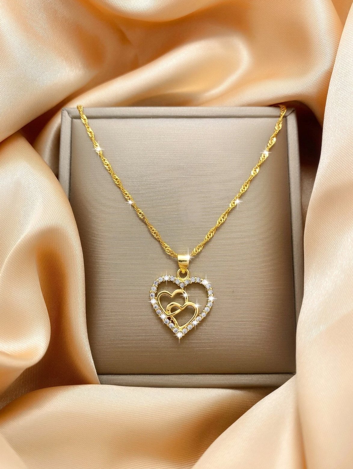 Womens Necklace Heart Pendant Stainless Steel Chain 18k Gold Plated Jewelry Gift - Rhyme - and - Chain