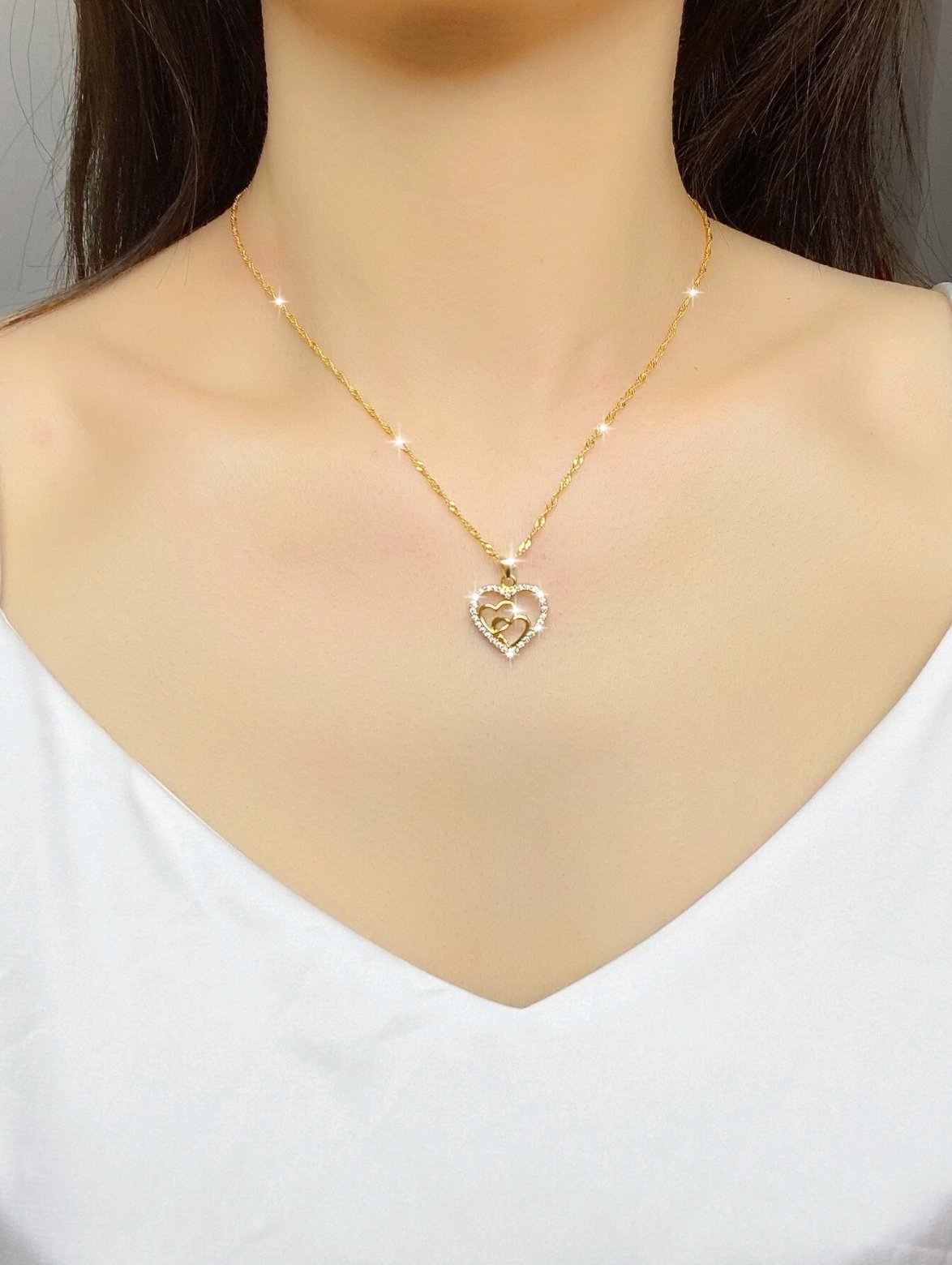 Womens Necklace Heart Pendant Stainless Steel Chain 18k Gold Plated Jewelry Gift - Rhyme - and - Chain