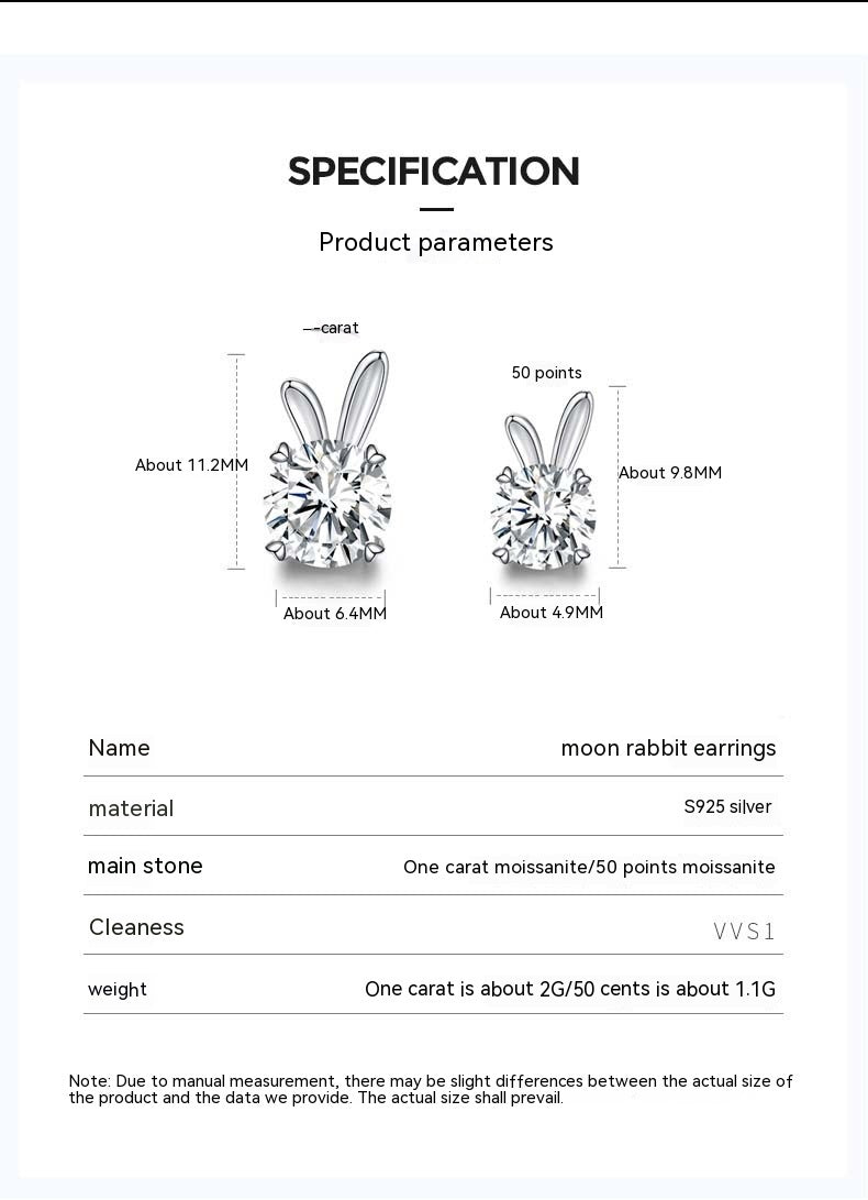 Women's Rabbit Moissanite Sterling Silver Earrings - Rhyme - and - Chain