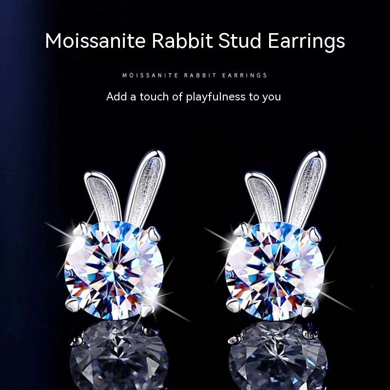 Women's Rabbit Moissanite Sterling Silver Earrings - Rhyme - and - Chain