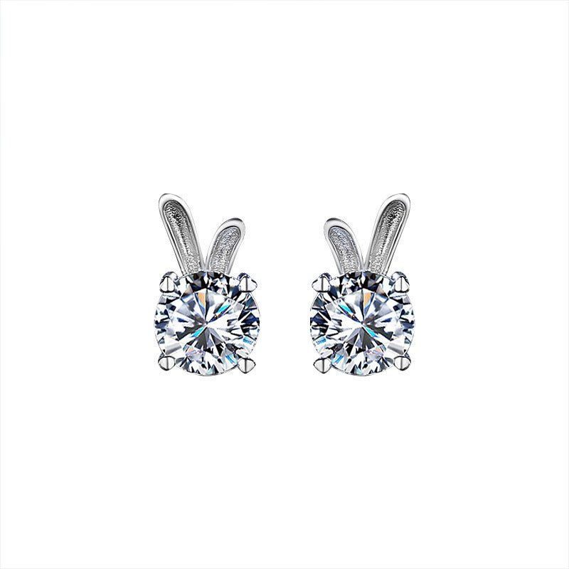 Women's Rabbit Moissanite Sterling Silver Earrings - Rhyme - and - Chain