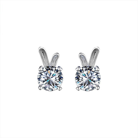 Women's Rabbit Moissanite Sterling Silver Earrings - Rhyme - and - Chain