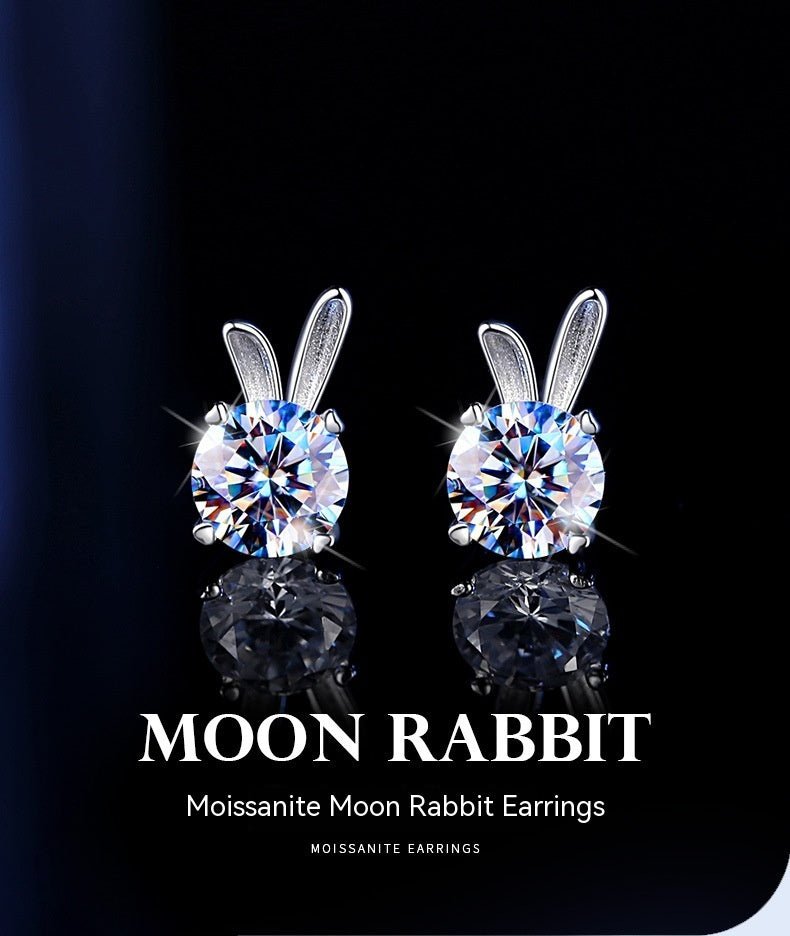 Women's Rabbit Moissanite Sterling Silver Earrings - Rhyme - and - Chain