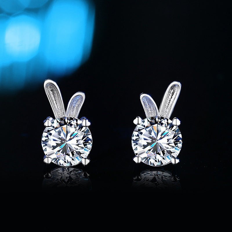 Women's Rabbit Moissanite Sterling Silver Earrings - Rhyme - and - Chain