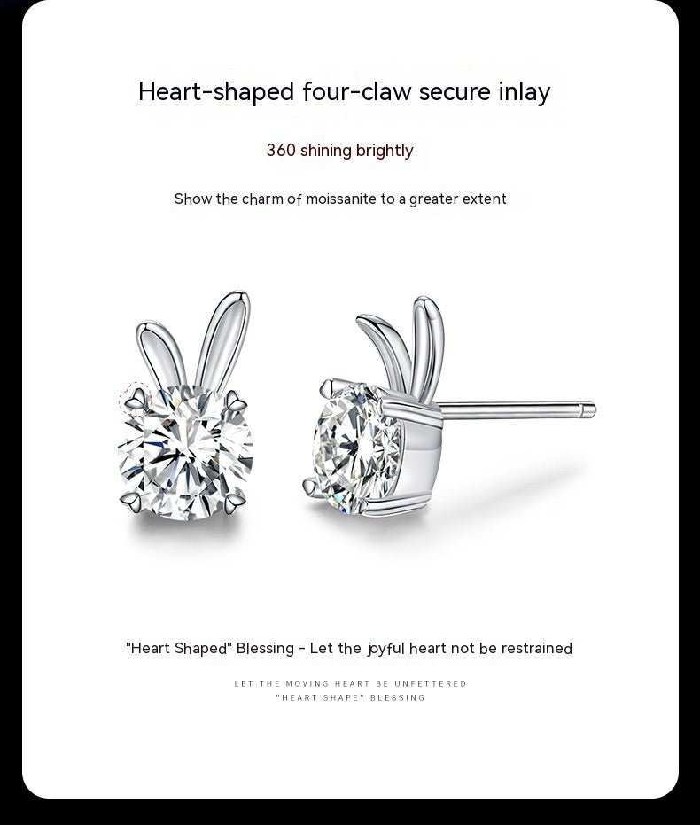 Women's Rabbit Moissanite Sterling Silver Earrings - Rhyme - and - Chain