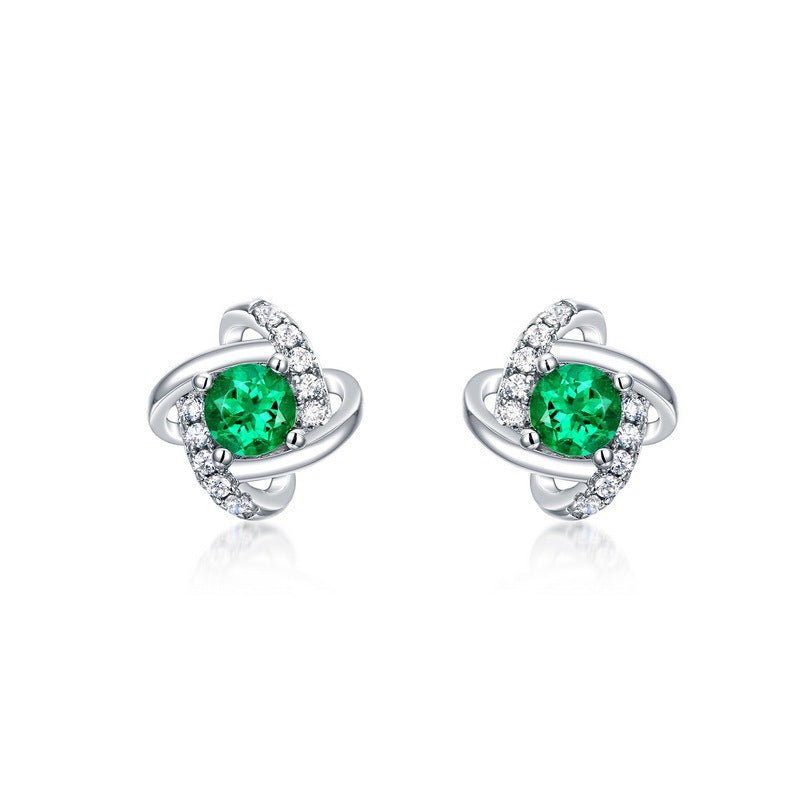 Women's Retro S925 Silver Creative Emerald Stud Earrings - Rhyme - and - Chain