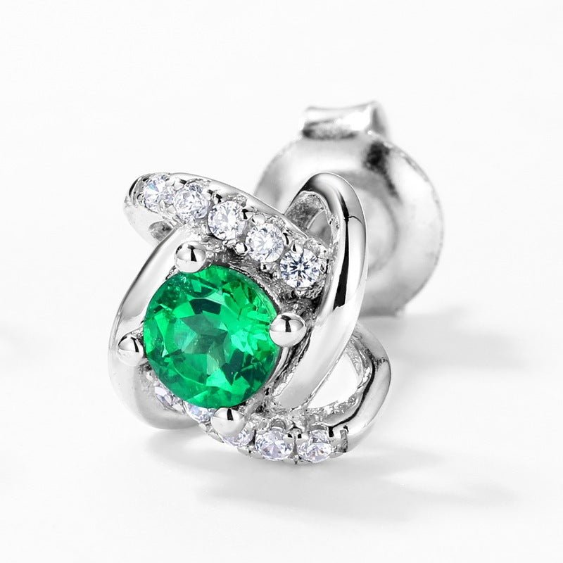 Women's Retro S925 Silver Creative Emerald Stud Earrings - Rhyme - and - Chain