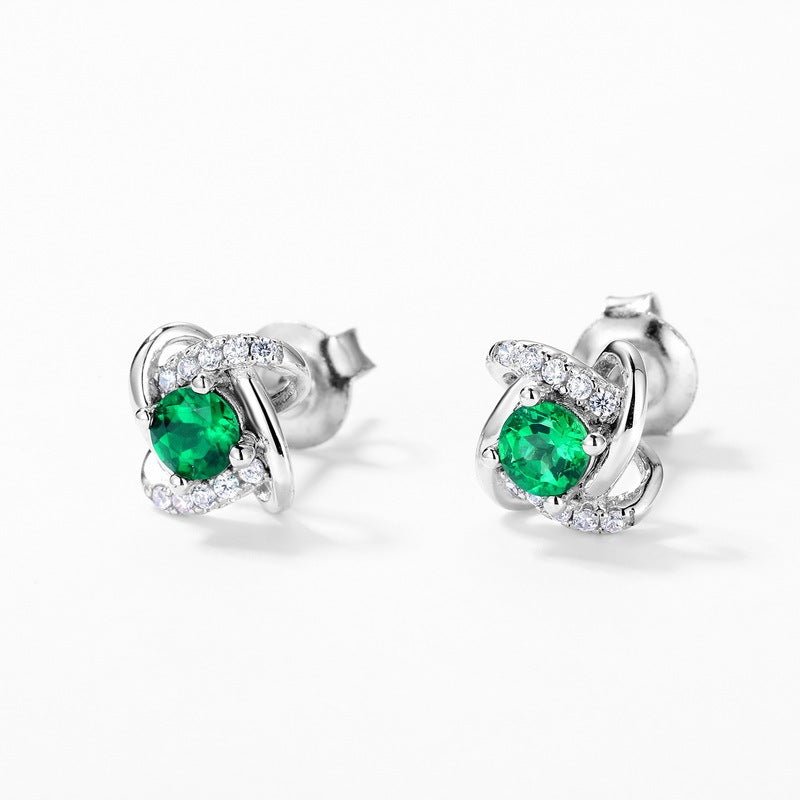 Women's Retro S925 Silver Creative Emerald Stud Earrings - Rhyme - and - Chain