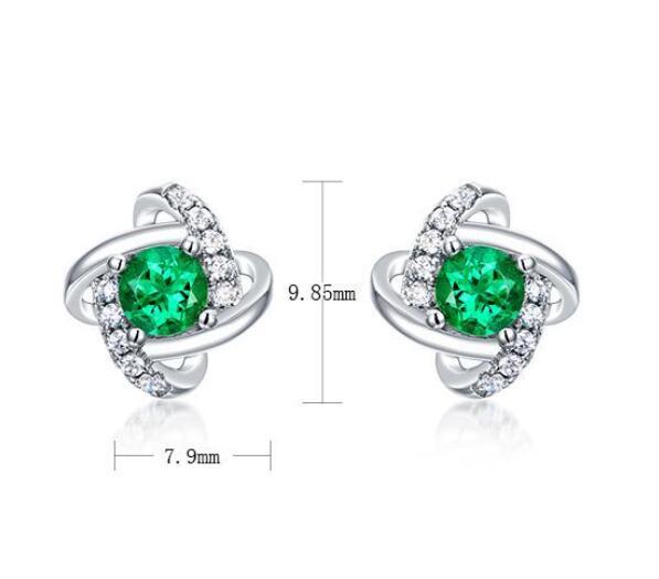 Women's Retro S925 Silver Creative Emerald Stud Earrings - Rhyme - and - Chain